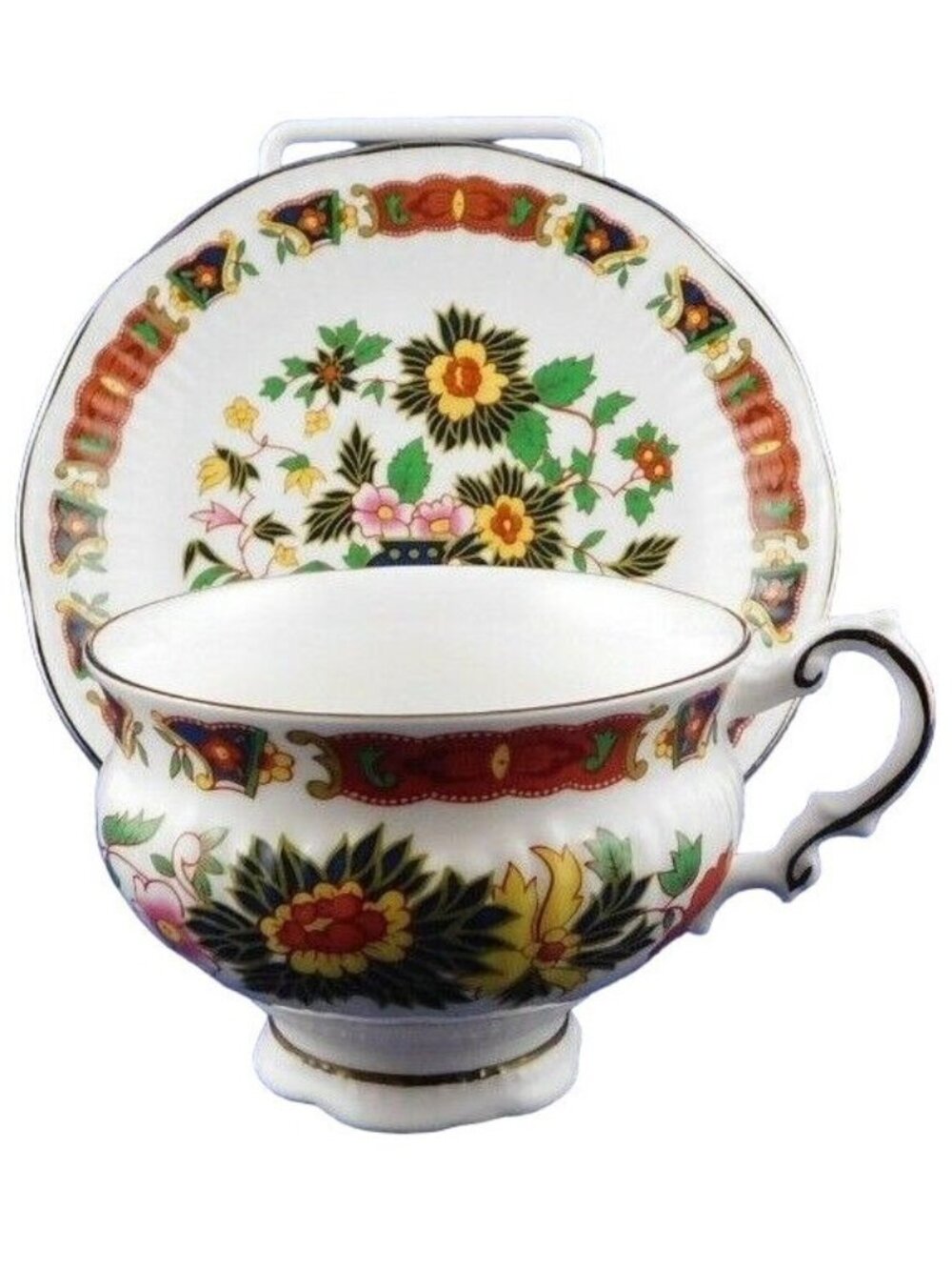 Elizabethan Bone China Floral Teacup Saucer Set Exotic Oriental Botanical